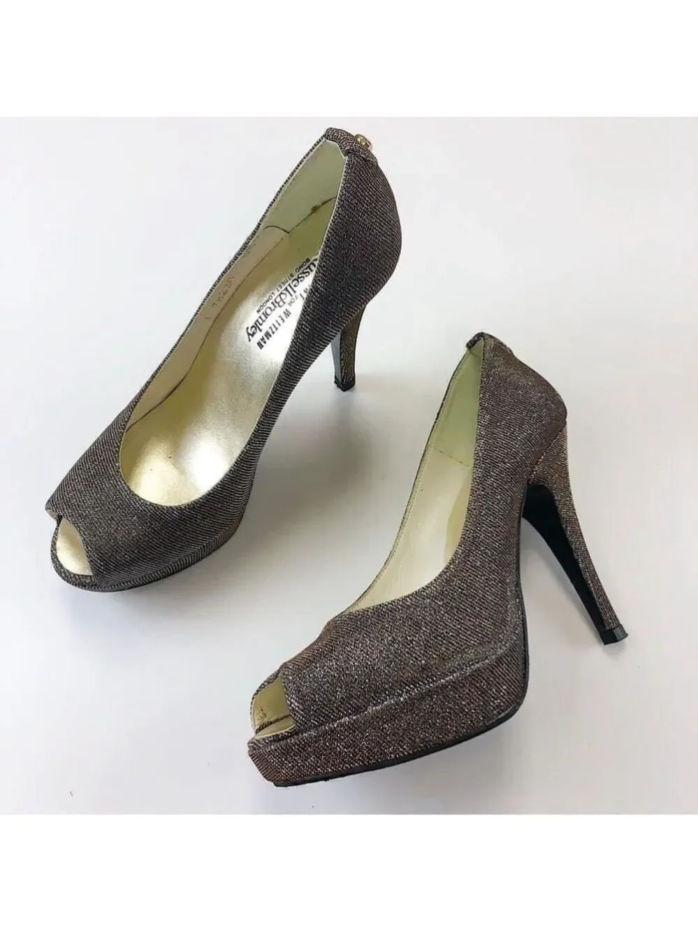 STUART Weitzman Shoes for Russell & Bromley metallic sparkle platform pumps